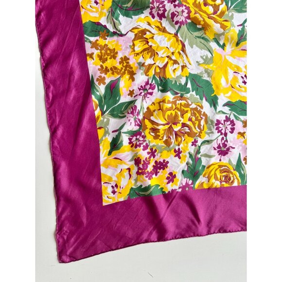 Vintage Unbranded Purple Yellow Rose Floral Silk Habotai 33" x 33" Square Scarf - Picture 5 of 16